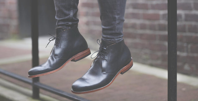 A pair of chukka's made from chromexcel black leather