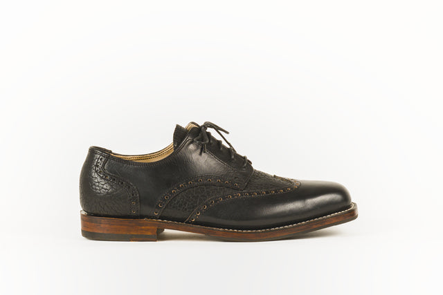 Derby Shoe - Wingtip with Brogue - Black Bison and Chromexcel