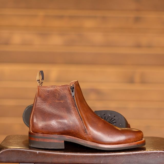 Chelsea boot with a zipper in Horween Dublin Nut Brown Leather 